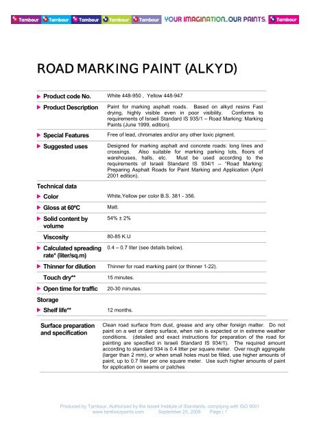 ROAD MARKING PAINT (ALKYD) - Tambour Paints