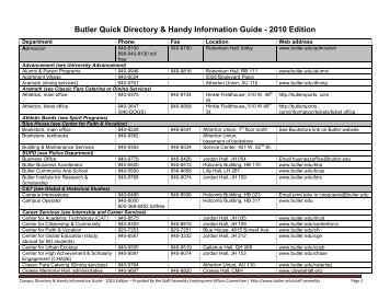 Butler Quick Directory & Handy Information Guide ... - Butler University