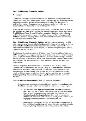 the five outcomes of every child matters Every child deserves a shot at the american dream fighting poverty, discrimination and other barriers is essential to closing the opportunity gap facing america’s children when every child gets a fair chance at success, america’s families, communities and the economy benefit. the five outcomes of every child matters Every child deserves a shot at the american dream fighting poverty, discrimination and other barriers is essential to closing the opportunity gap facing america’s children when every child gets a fair chance at success, america’s families, communities and the economy benefit.
