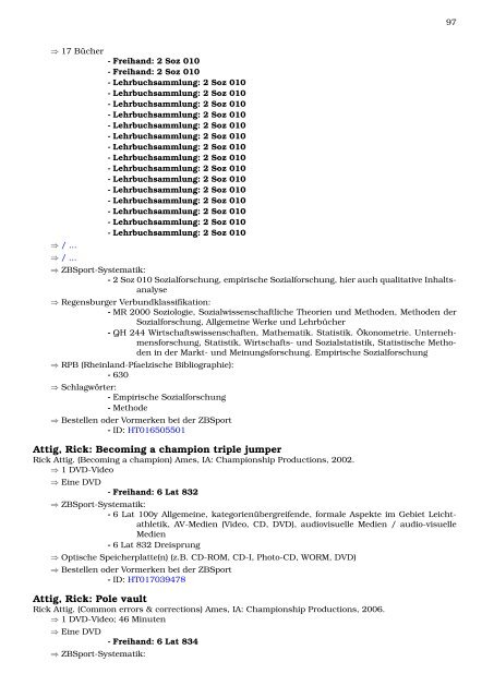 Neukatalogisate ZBSport - Zentralbibliothek der Sportwissenschaften