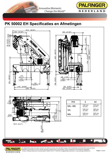 PK 50002 EH Specificaties en Afmetingen - Palfinger