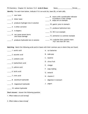 PS Chemistry: Chapter 23, Sections 1 & 2 Acids & Bases ...