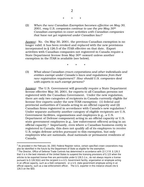 EXPORTS TO CANADA - Directorate of Defense Trade Controls