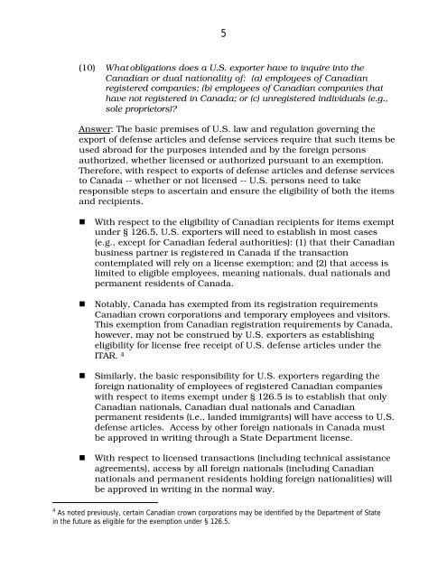 EXPORTS TO CANADA - Directorate of Defense Trade Controls