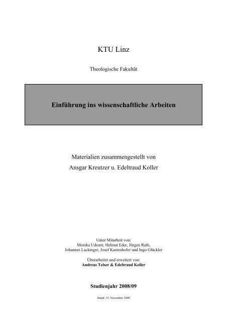 Einführung ins wissenschaftliche Arbeiten - Katholisch ...