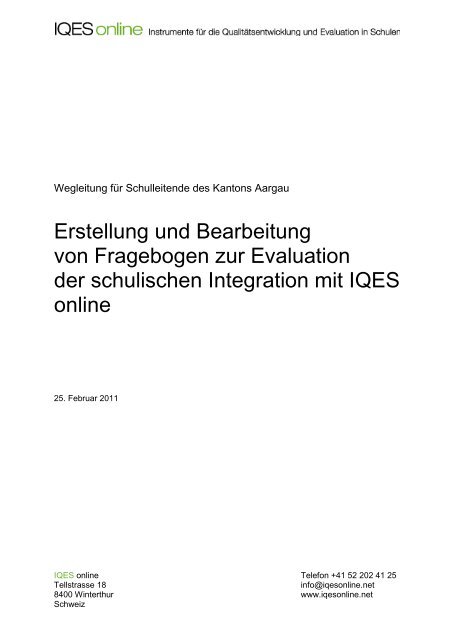 Erstellung und Bearbeitung von Fragebogen zur ... - IQES online