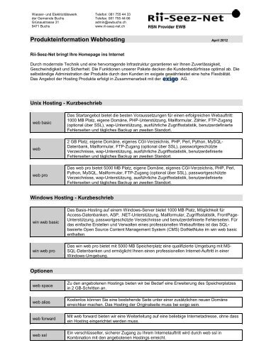 Produkteinformation Webhosting - Rii-Seez-Net