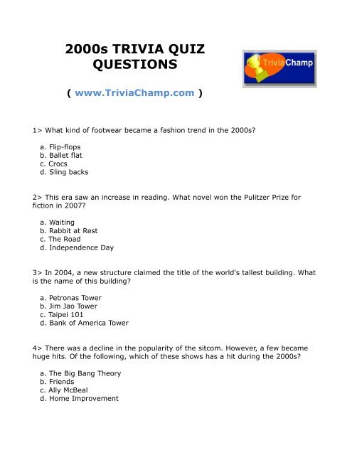 2000s TRIVIA QUIZ QUESTIONS - Trivia Champ