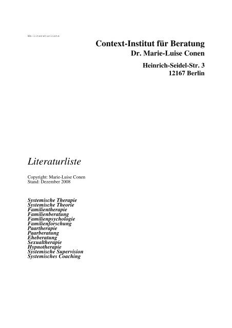 Literaturliste Context Institut Fur Systemische Therapie Und Beratung