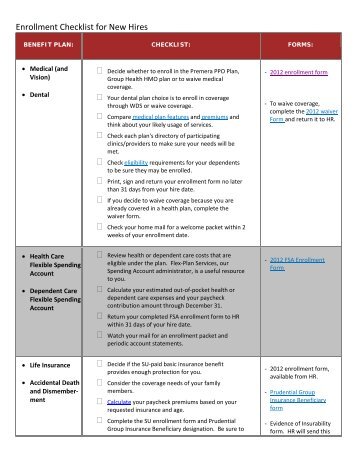 Enrollment Checklist for New Hires