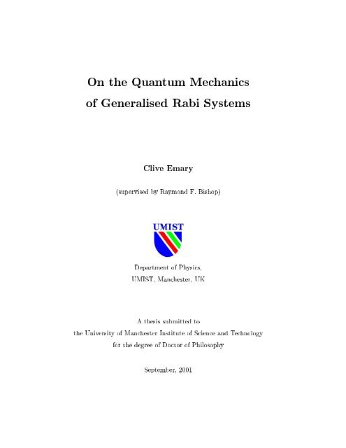 Eneralised Rabi Systems Clive Emary Supervised By Raymond F