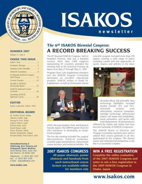 Summer 2007 Newsletter ISAKOS