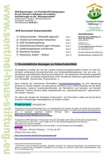 SHS Bewertung Holzschutzmittel - Empfehlungen - Sentinel-Haus ...