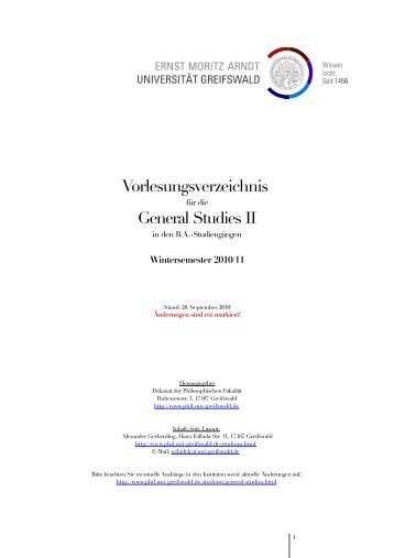 Vorlesungsverzeichnis General Studies II