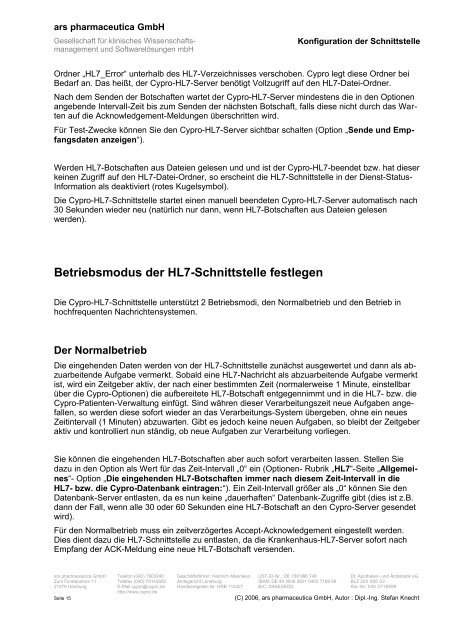 Die Hl7-Schnittstelle in Cypro