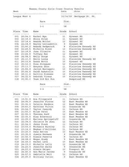 Nassau County Girls Cross Country Results Meet ... - Trackconference