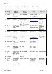 List of workshops participating at the Solux-program of the SOLUX e.V.