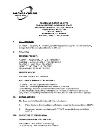 GOVERNING BOARD MINUTES - Palomar College