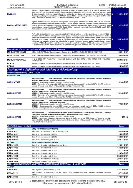 CenÃ­k CCTV techniky - Eurosat CS