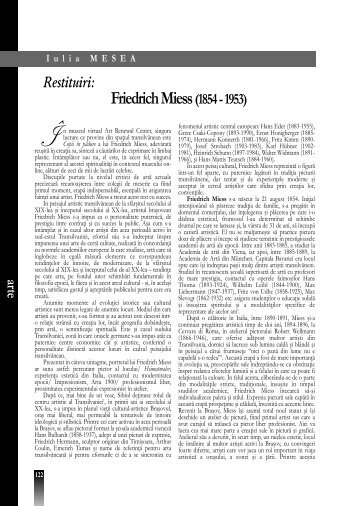 Friedrich Miess - Centrul Cultural Interetnic Transilvania