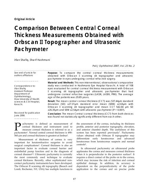 Comparison Between Central Corneal Thickness Measurements ...