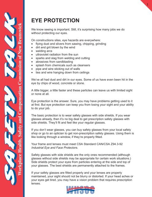 Vision Protection Pdf 02 - Eye Protection - WorkSafeNB