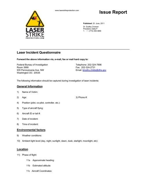 Laser Strike Incident Report Questionnaire - Night Flight Concepts