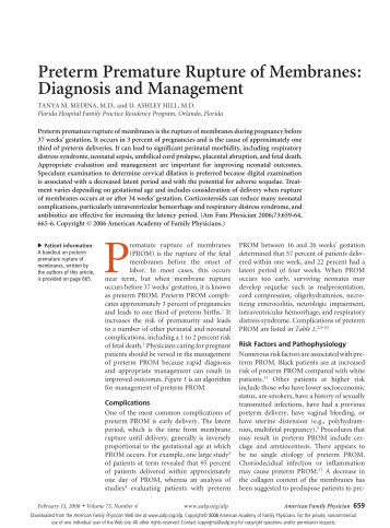 premature rupture of membranes article review premature rupture of membranes article review