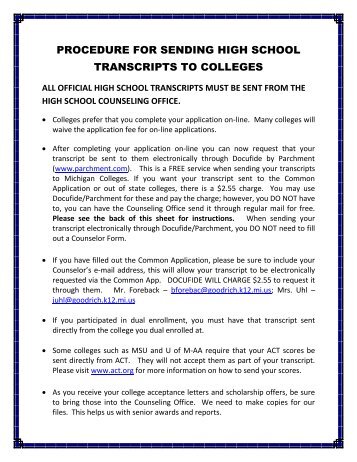 procedure for sending high school transcripts to colleges