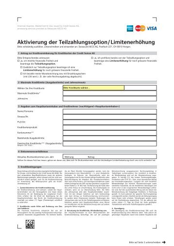 Antragsformular - Die SWISS Miles & More Kreditkarten