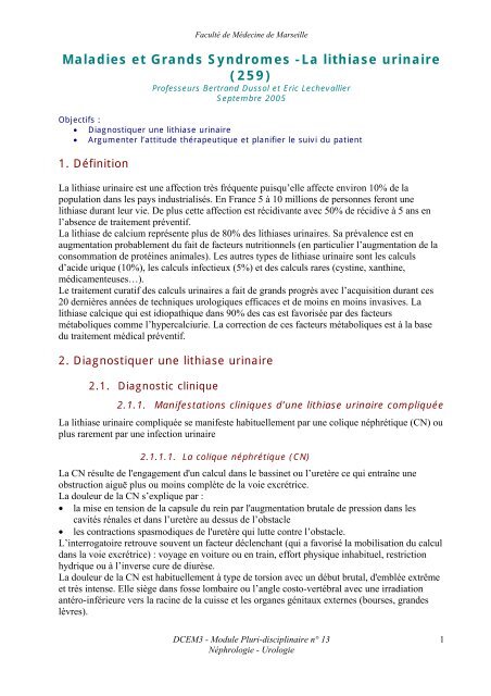 Maladies Et Grands Syndromes La Lithiase Urinaire 259