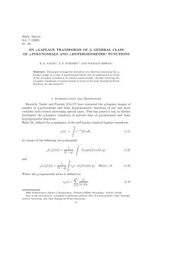 88 ON q-LAPLACE TRANSFORMS OF A GENERAL CLASS OF q ...