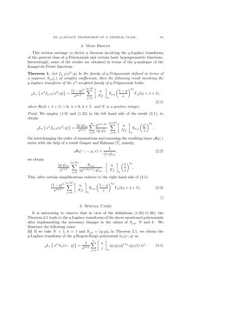 88 ON q-LAPLACE TRANSFORMS OF A GENERAL CLASS OF q ...