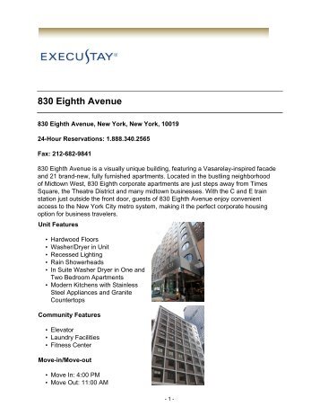 Execustay Magazines 830 Eighth Avenue Execustay