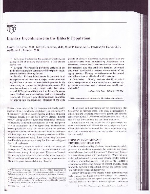 Urinary Incontinence in the Elderly Population