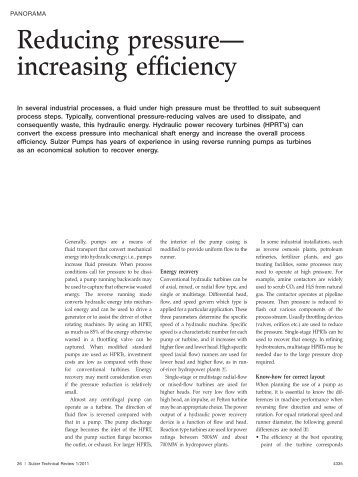 Reducing pressure— increasing efficiency