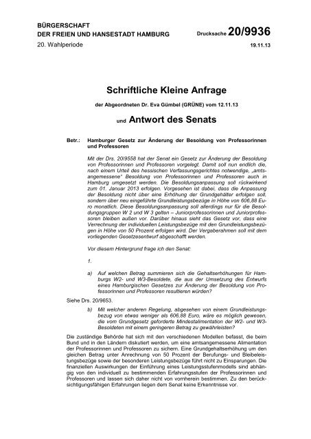 9936 Hamburger Gesetz Zur Anderung Der Besoldung Von