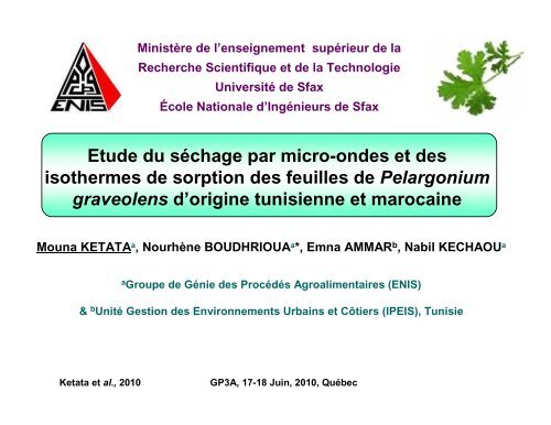 Etude du sÃ©chage par micro-ondes et des isothermes de sorption ...