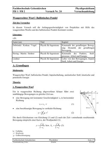 Fachhochschule Gelsenkirchen Physikpraktikum FB 1 / FB 2 ...