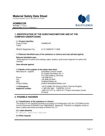 Material Safety Data Sheet - Sachtleben Chemie GmbH