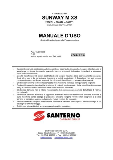 SUNWAY M XS MANUALE D'USO - Santerno