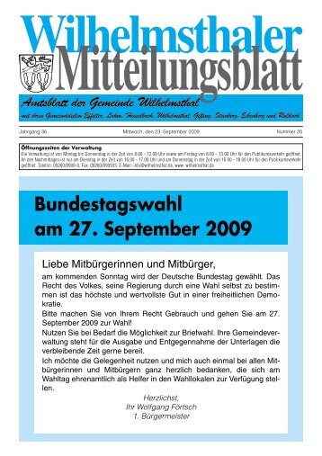 Bundestagswahl am 27. September 2009 - Gemeinde Wilhelmsthal