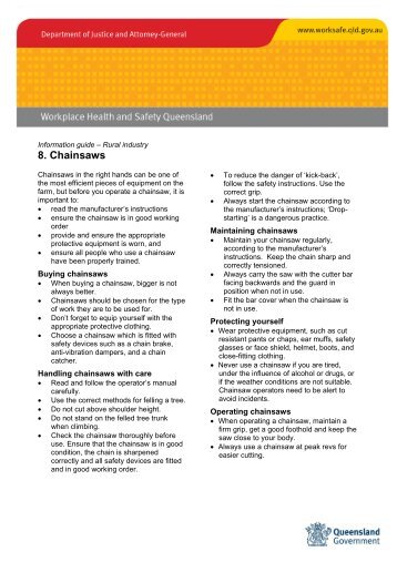 Rural fact sheet 8. Chainsaws - Queensland Government