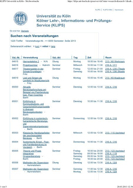 Veranstaltungen nach Nummern - koost - UniversitÃ¤t zu KÃ¶ln