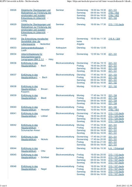 Veranstaltungen nach Nummern - koost - UniversitÃ¤t zu KÃ¶ln