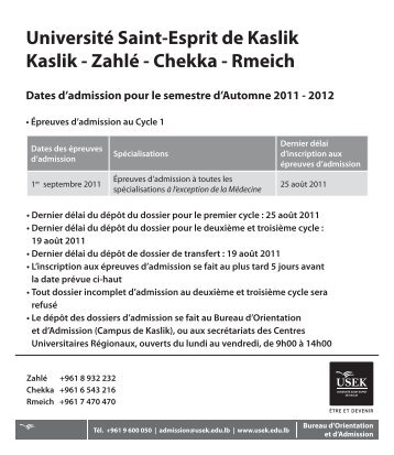 UniversitÃ© Saint-Esprit de Kaslik Kaslik - ZahlÃ© - Chekka - Rmeich