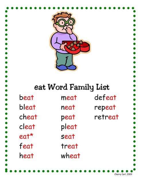 eat Word Family List - Little Book Lane