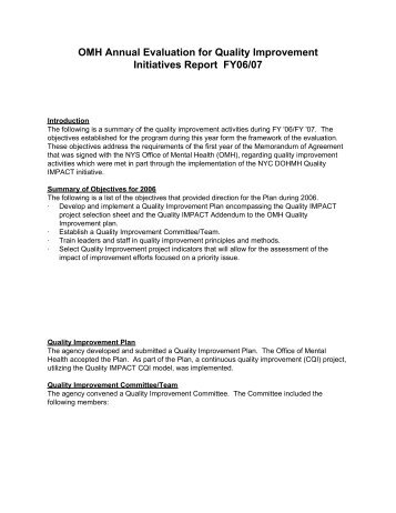 NYC Template for First Year Evaluation - Office of Mental Health