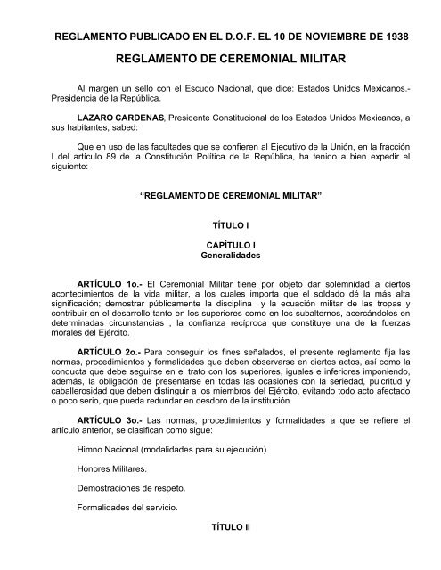 Reglamento del Ceremonial Militar - SecretarÃ­a de la Defensa ...