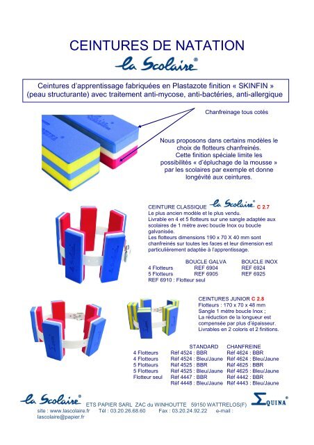 CEINTURES DE NATATION